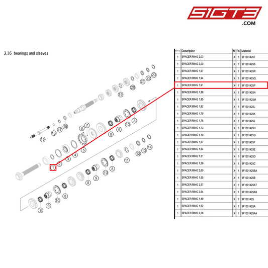 SPACER RING 1,91 - 9F1301425P [PORSCHE 992.1 GT3 R]