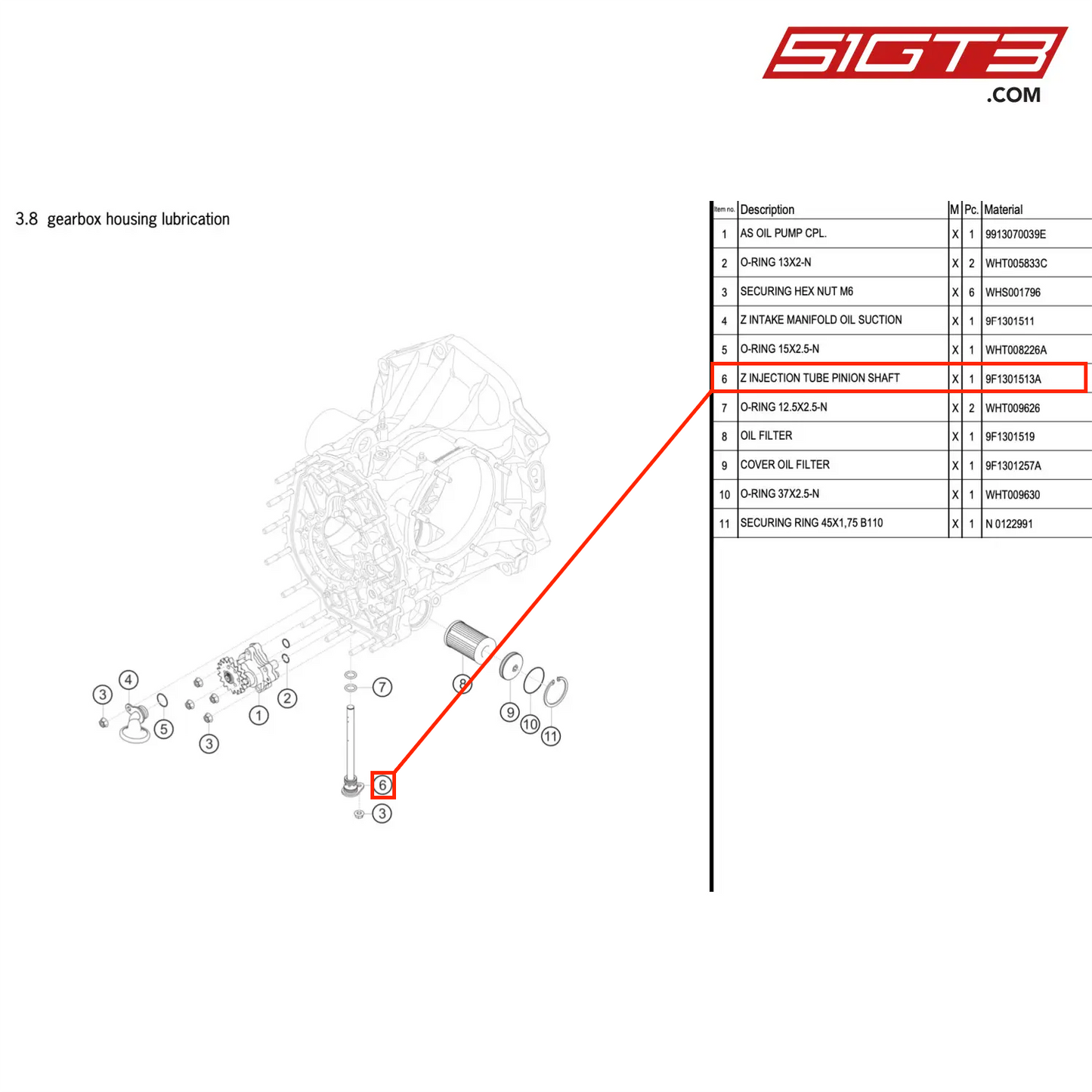 Z INJECTION TUBE PINION SHAFT - 9F1301513A [PORSCHE 992.1 GT3 R]