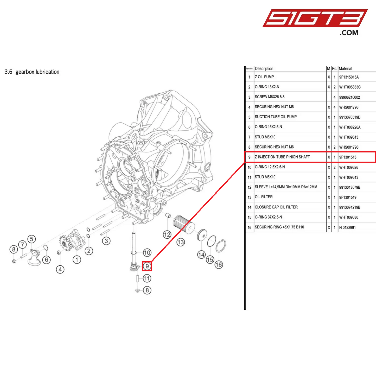 Z INJECTION TUBE PINION SHAFT - 9F1301513 [PORSCHE 991.1 GT3 Cup]