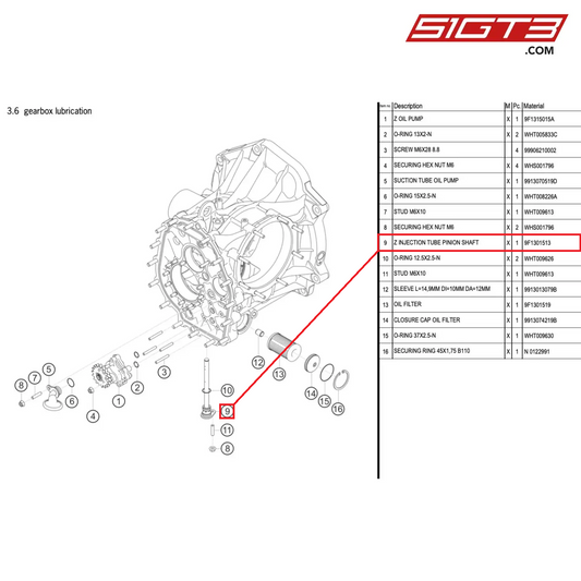 Z INJECTION TUBE PINION SHAFT - 9F1301513 [PORSCHE 991.1 GT3 Cup]