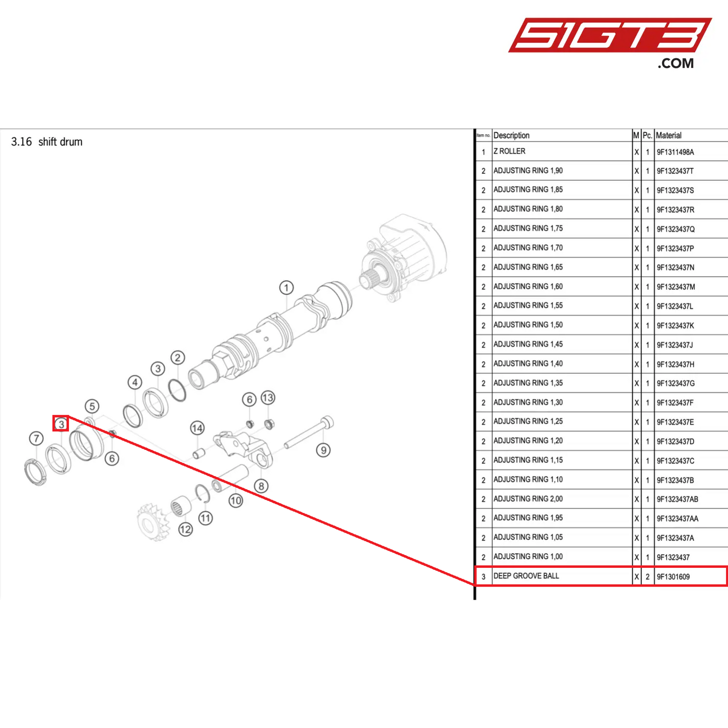 DEEP GROOVE BALL - 9F1301609 [PORSCHE 911 GT3 Cup Type 992]