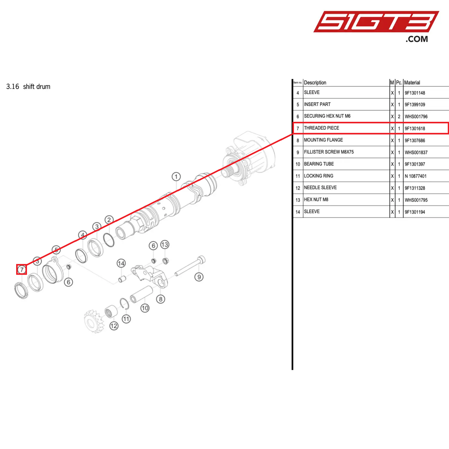 THREADED PIECE - 9F1301618 [PORSCHE 911 GT3 Cup Type 992]