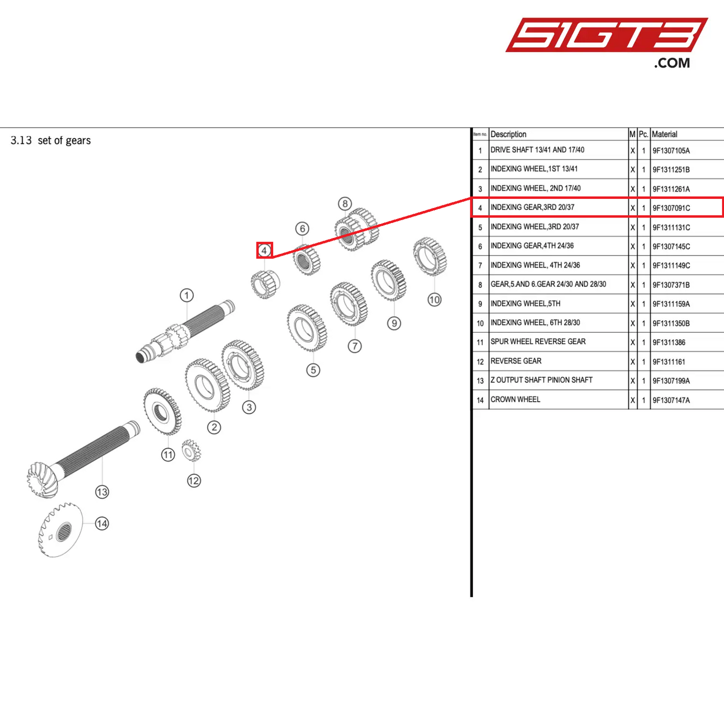 INDEXING GEAR,3RD 20/37 - 9F1307091C [PORSCHE 911 GT3 Cup Type 992]