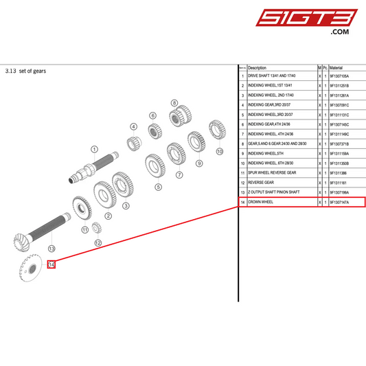 CROWN WHEEL - 9F1307147A [PORSCHE 992.1 GT3 Cup]