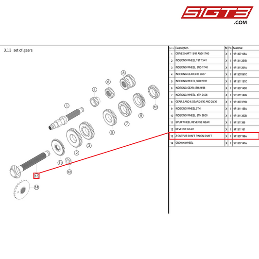 Z OUTPUT SHAFT PINION SHAFT - 9F1307199A [PORSCHE 992.1 GT3 Cup]