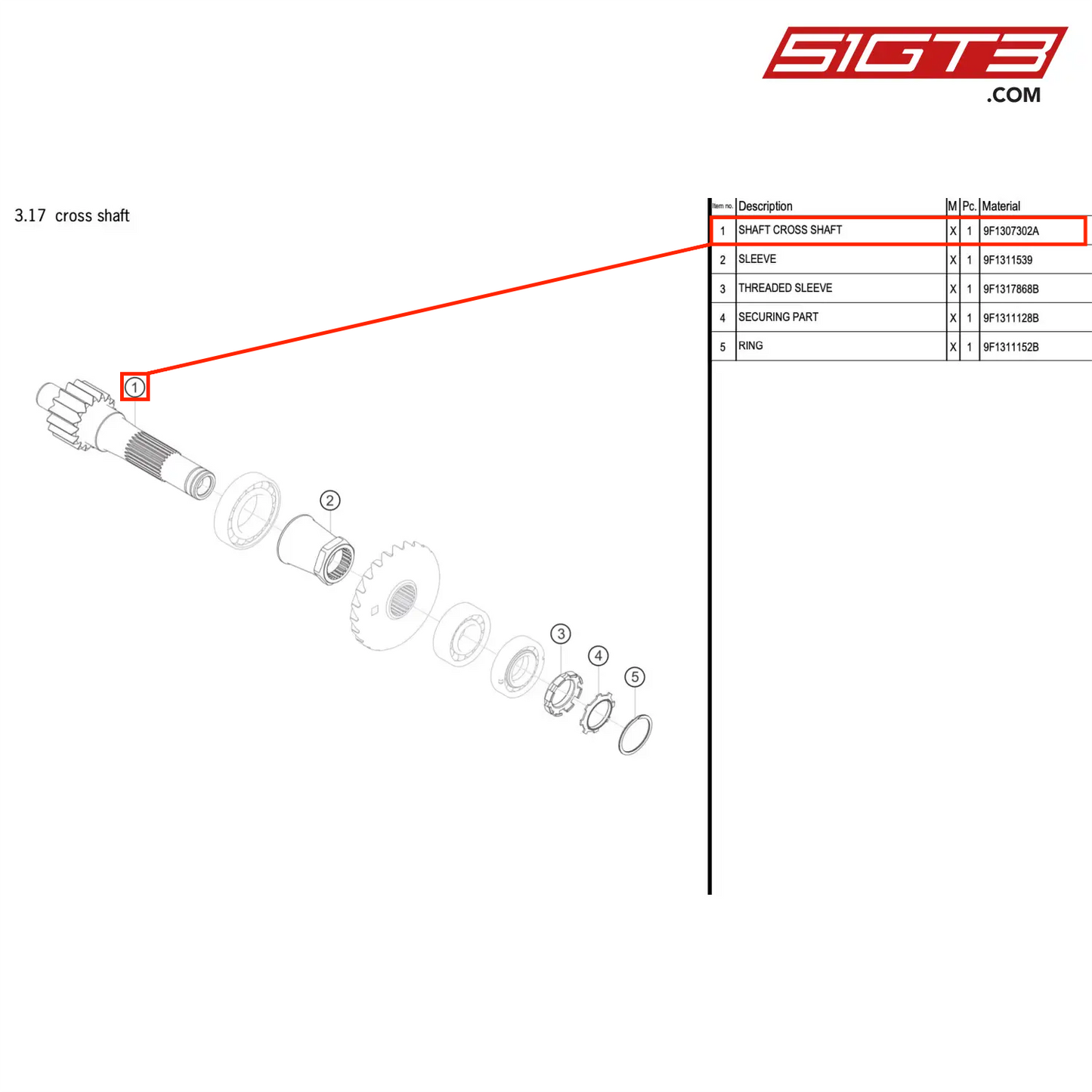 SHAFT CROSS SHAFT - 9F1307302A [PORSCHE 992.1 GT3 R]