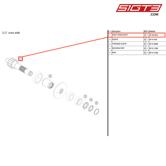 SHAFT CROSS SHAFT - 9F1307302A [PORSCHE 992.1 GT3 R]