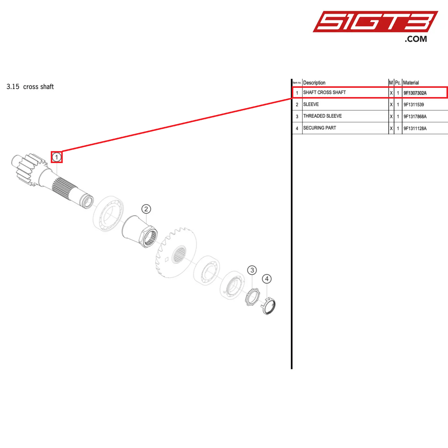 SHAFT CROSS SHAFT - 9F1307302A [PORSCHE 992.1 GT3 Cup]