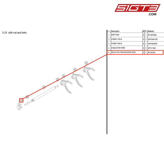 SELECTOR FORK REVERSE GEAR - 9F1307521 [PORSCHE 992.1 GT3 R]