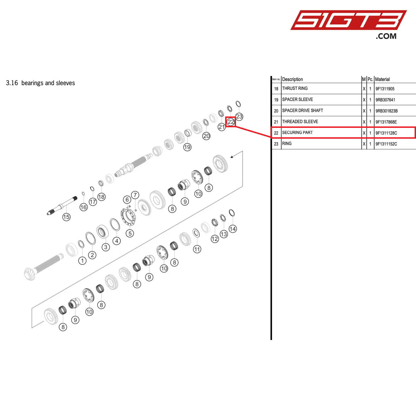 SECURING PART - 9F1311128C [PORSCHE 992.1 GT3 R]