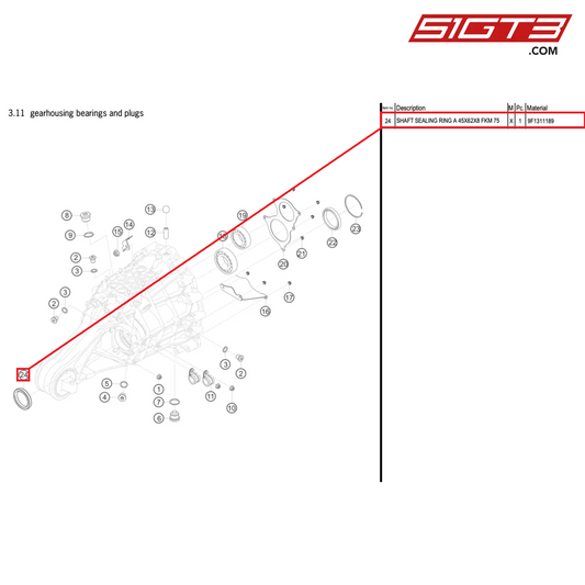 SHAFT SEALING RING A 45X62X8 FKM 75 - 9F1311189 [PORSCHE 992.1 GT3 Cup]