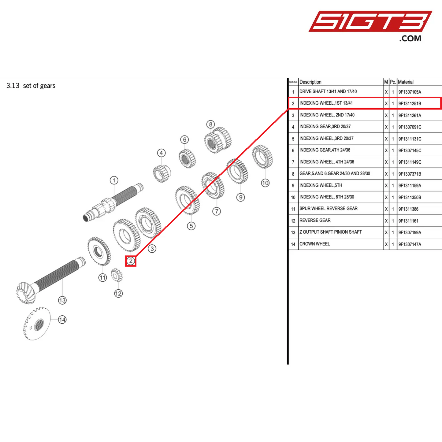 INDEXING WHEEL,1ST 13/41 - 9F1311251B [PORSCHE 911 GT3 Cup Type 992]