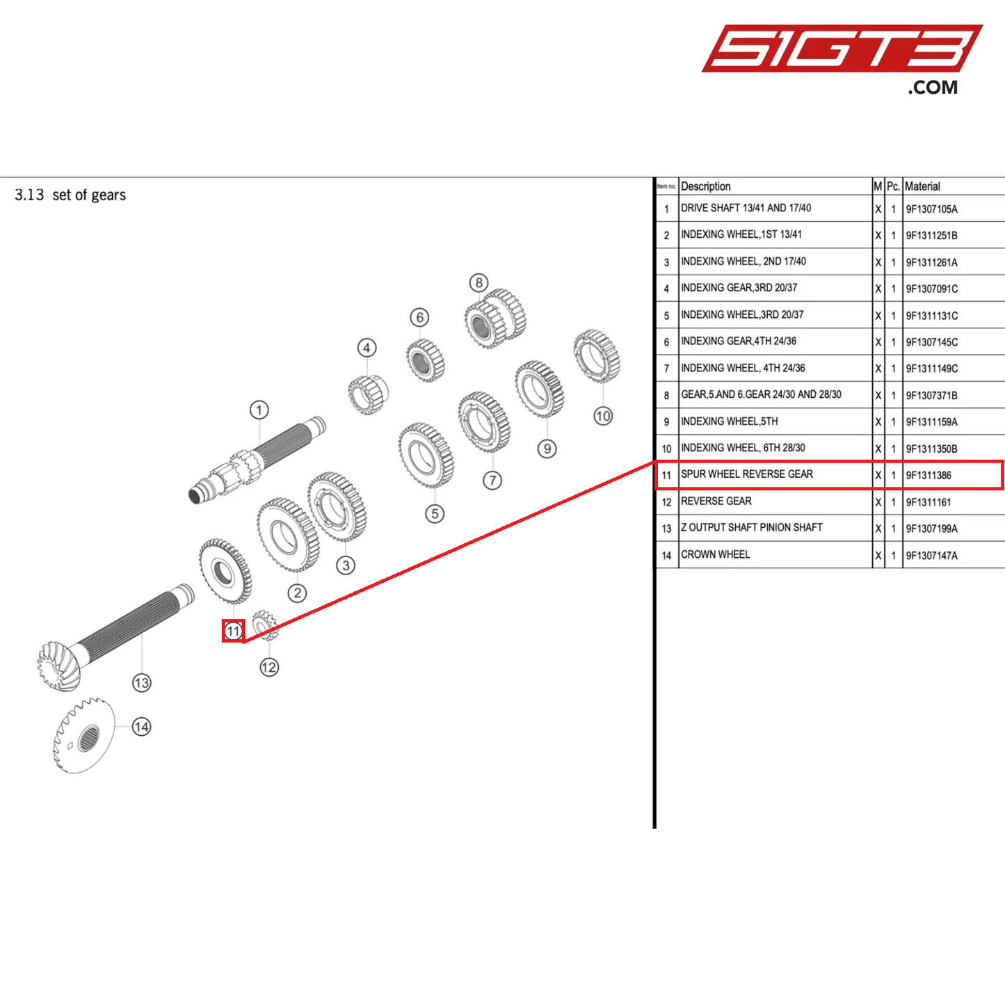 SPUR WHEEL REVERSE GEAR - 9F1311386 [PORSCHE 911 GT3 Cup Type 992]