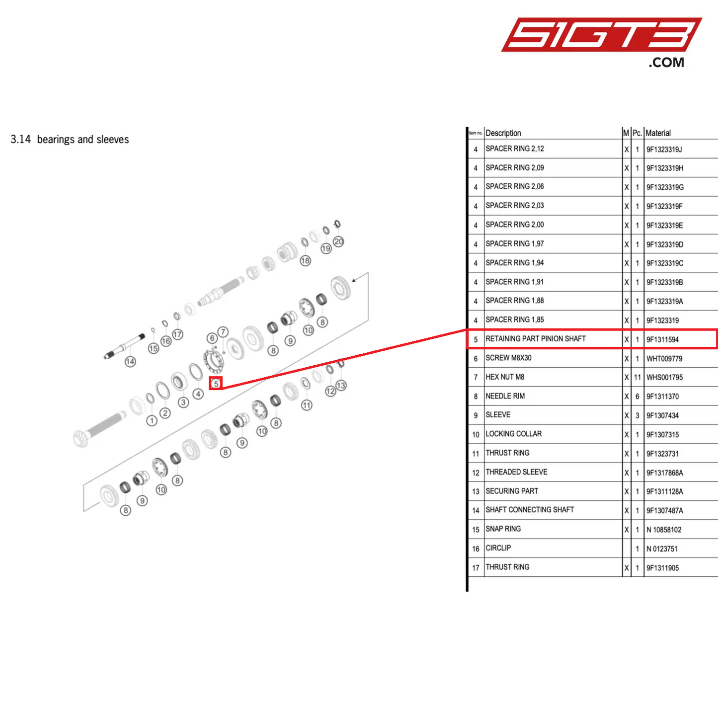 RETAINING PART PINION SHAFT - 9F1311594 [PORSCHE 992.1 GT3 Cup]