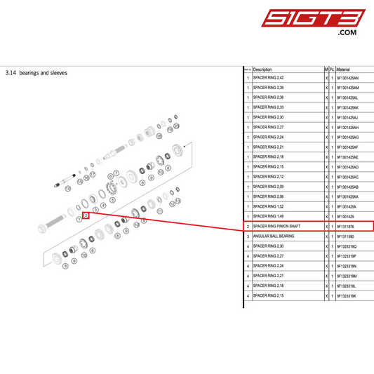 SPACER RING PINION SHAFT - 9F1311876 [PORSCHE 992.1 GT3 Cup]