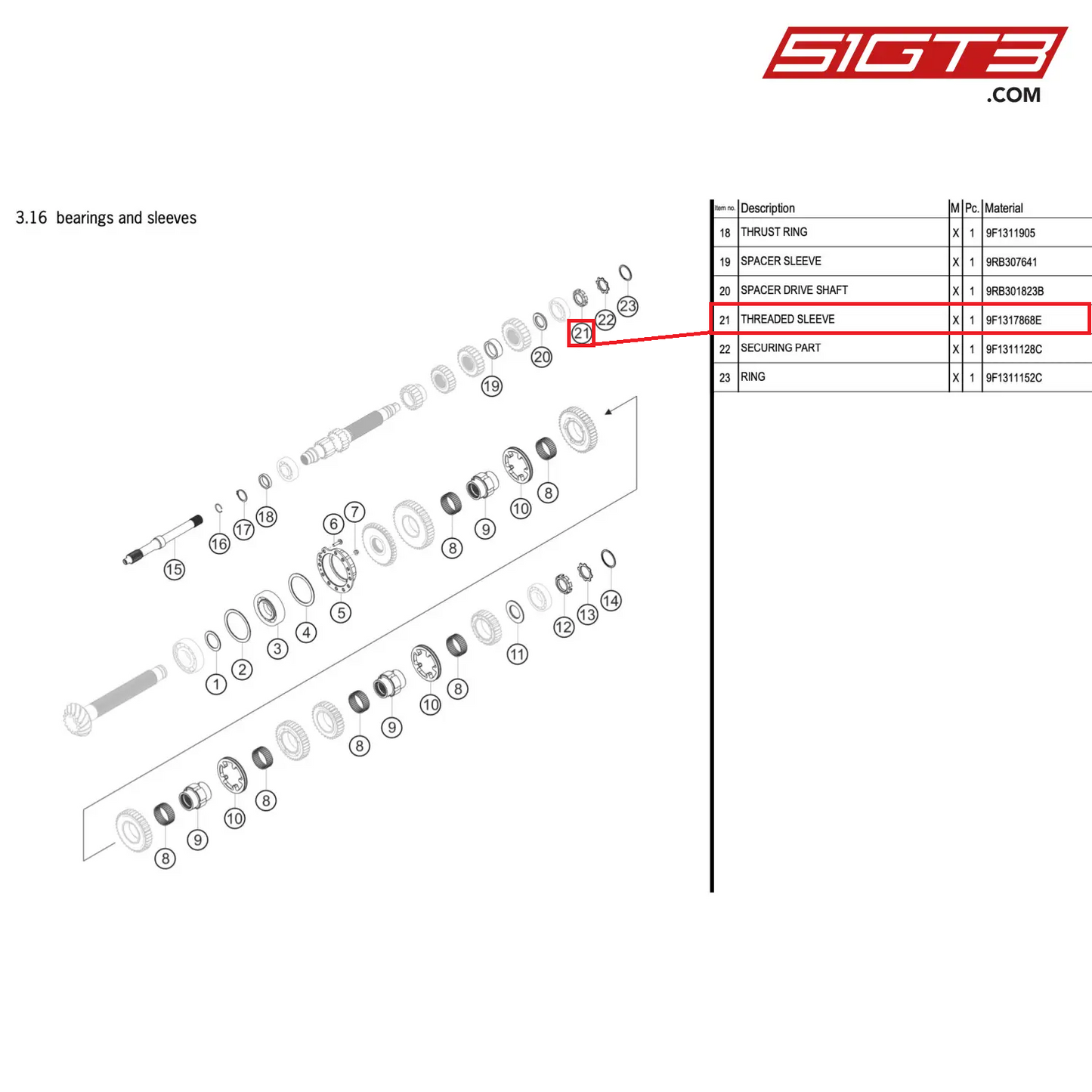 THREADED SLEEVE - 9F1317868E [PORSCHE 992.1 GT3 R]