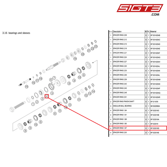 SPACER RING 1,97 - 9F1323319D [PORSCHE 992.1 GT3 R]