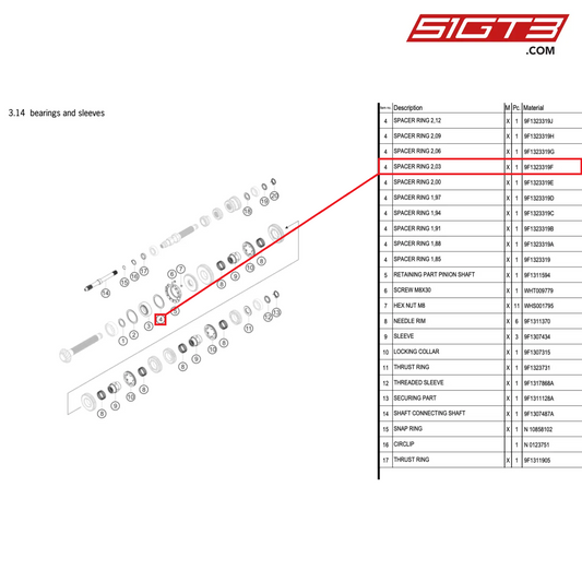 SPACER RING 2,03 - 9F1323319F [PORSCHE 992.1 GT3 Cup]