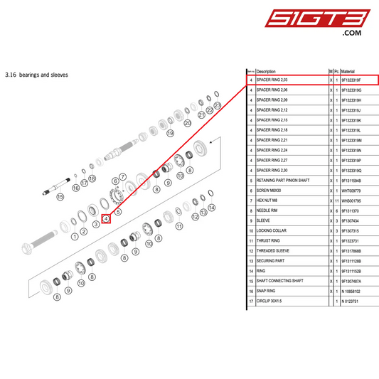 SPACER RING 2,03 - 9F1323319F [PORSCHE 992.1 GT3 R]