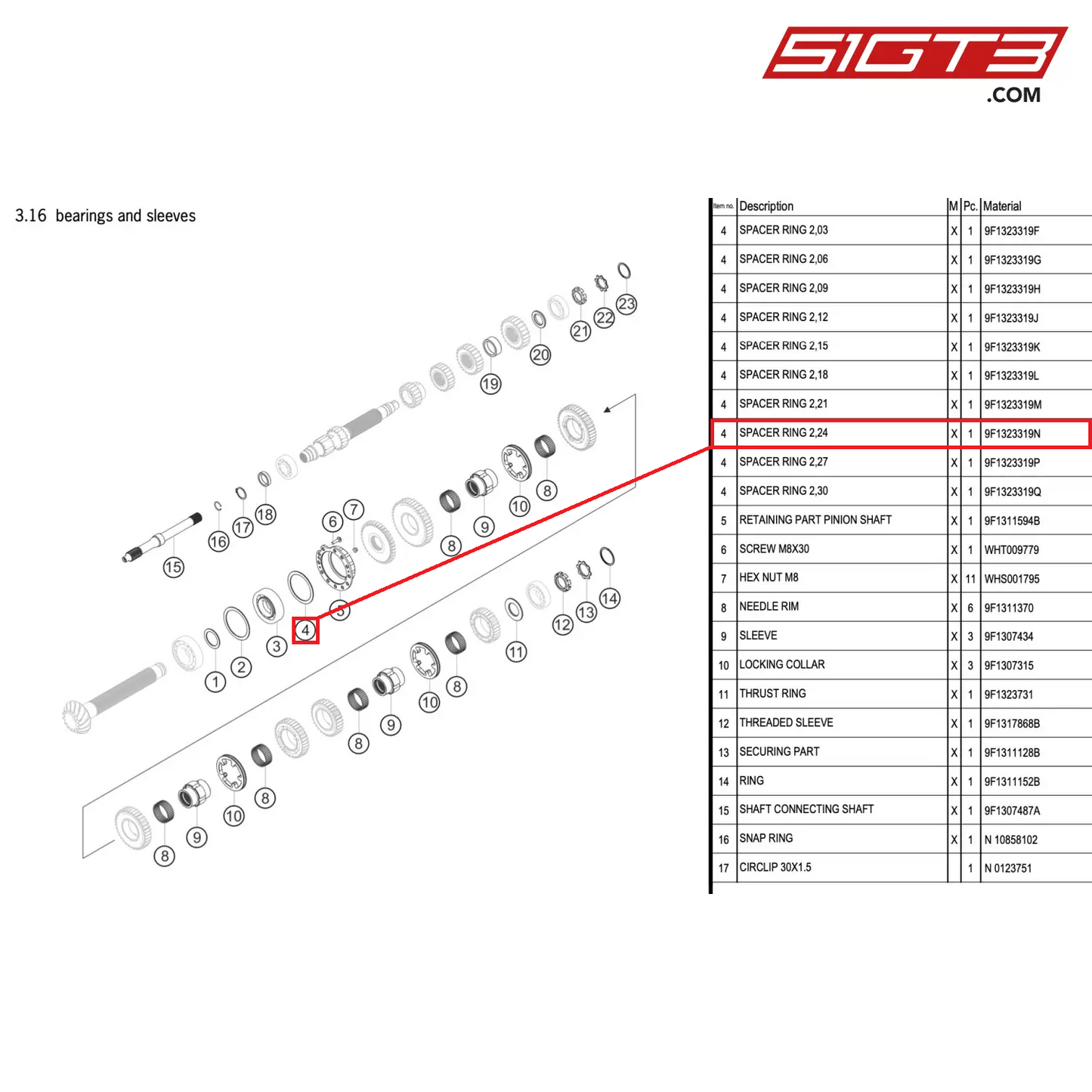 SPACER RING 2,24 - 9F1323319N [PORSCHE 992.1 GT3 R]