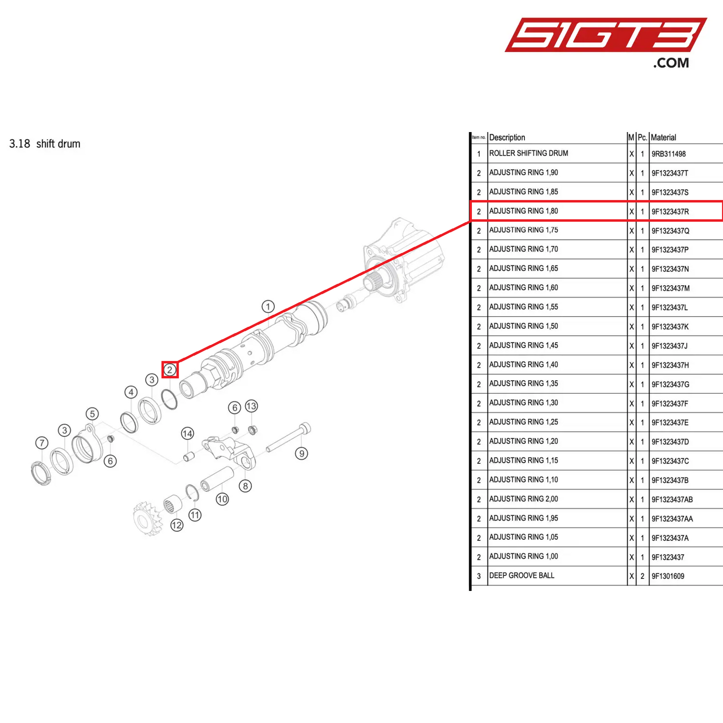 ADJUSTING RING 1,80 - 9F1323437R [PORSCHE 992.1 GT3 R]