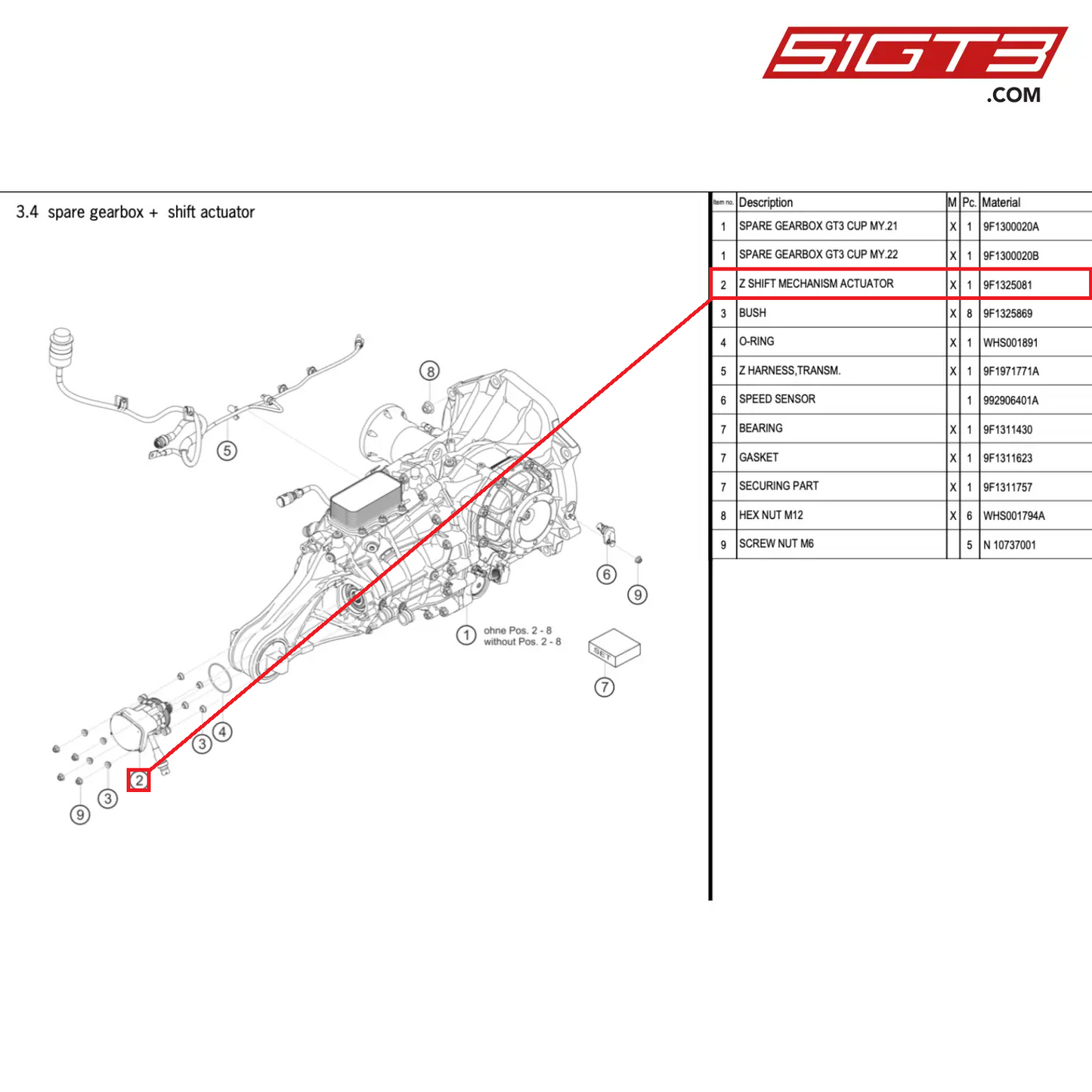 Z SHIFT MECHANISM ACTUATOR - 9F1325081 [PORSCHE 911 GT3 Cup Type 992]