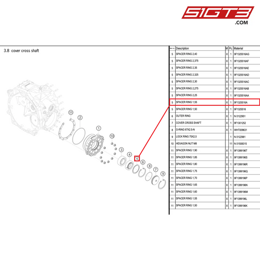 ANELLO DISTANZIATORE 1,55 - 9F1325516A [PORSCHE 992.1 GT3 Cup]