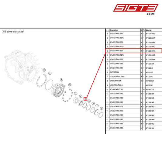 SPACER RING 2,30 - 9F1325516AC [PORSCHE 992.1 GT3 Cup]