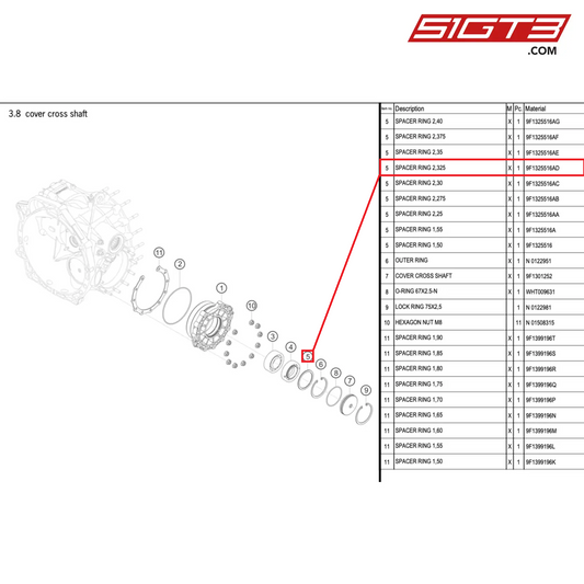 SPACER RING 2,325 - 9F1325516AD [PORSCHE 992.1 GT3 Cup]