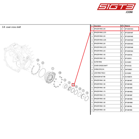 SPACER RING 2,40 - 9F1325516AG [PORSCHE 992.1 GT3 Cup]