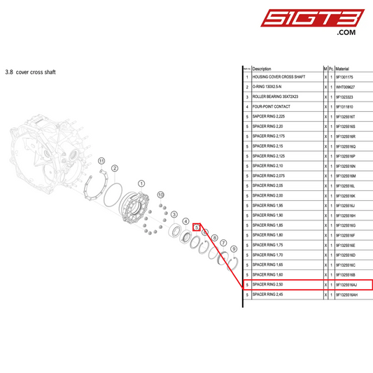 SPACER RING 2,50 - 9F1325516AJ [PORSCHE 992.1 GT3 Cup]