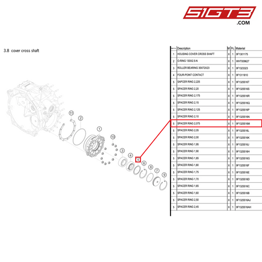 SPACER RING 2,075 - 9F1325516M [PORSCHE 992.1 GT3 Cup]