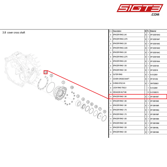 SPACER RING 1,90 - 9F1399196T [PORSCHE 992.1 GT3 Cup]