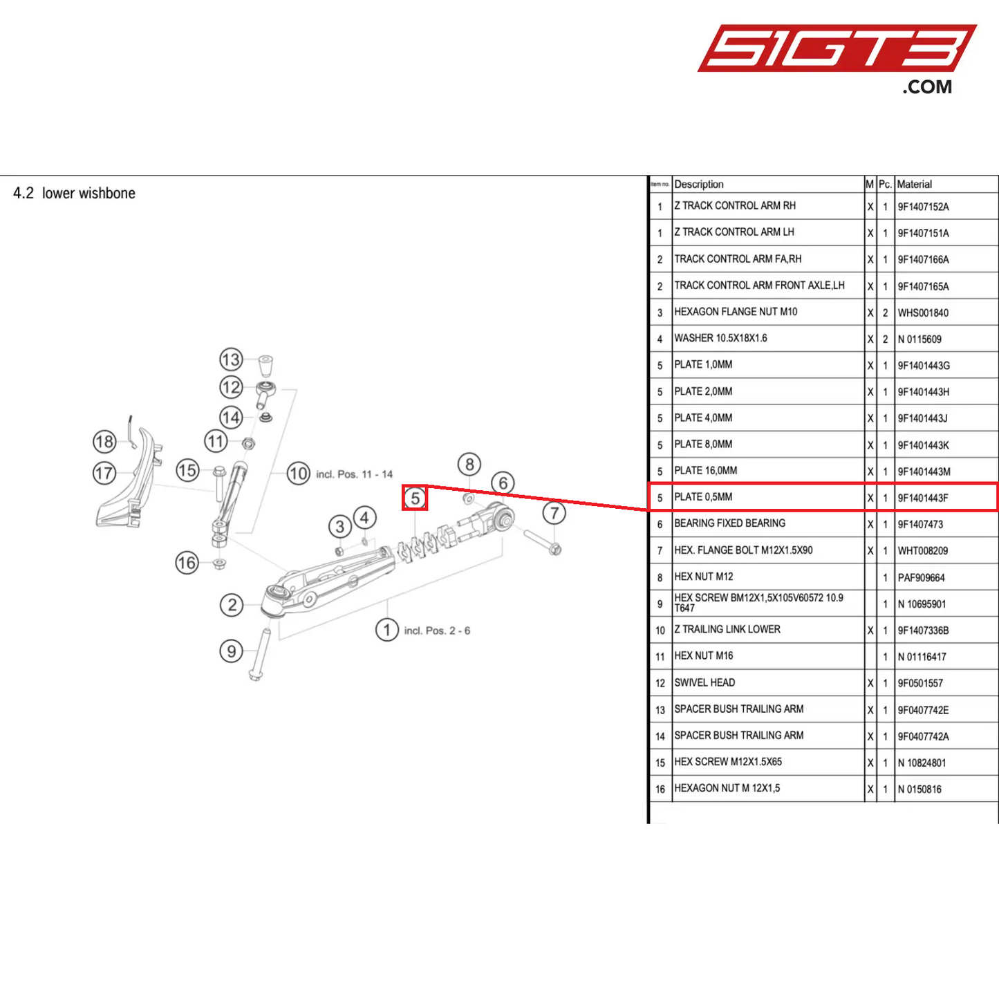 PLATE 0,5MM - 9F1401443F [PORSCHE 911 GT3 Cup Type 992]