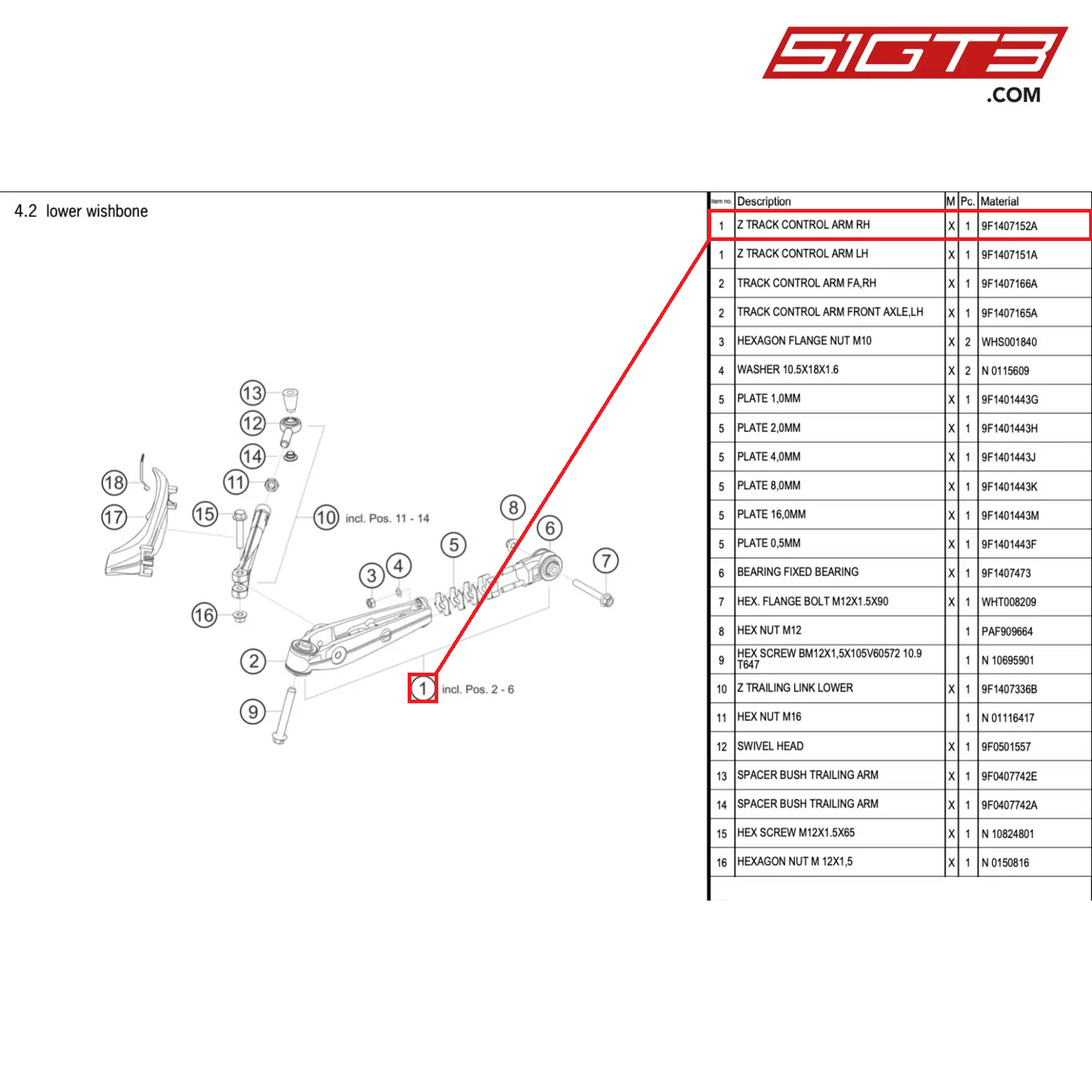 Z TRACK CONTROL ARM RH - 9F1407152A [PORSCHE 911 GT3 Cup Type 992]