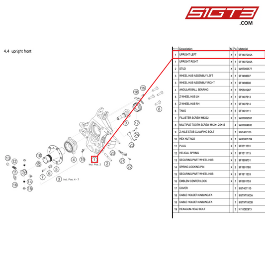 UPRIGHT LEFT - 9F1407245A [PORSCHE 992.1 GT3 Cup]