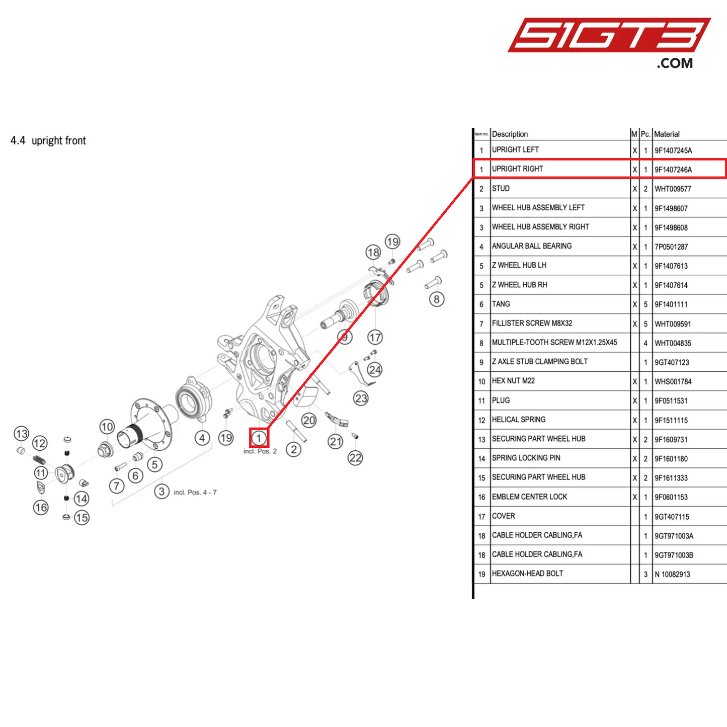 UPRIGHT RIGHT - 9F1407246A [PORSCHE 911 GT3 Cup Type 992]