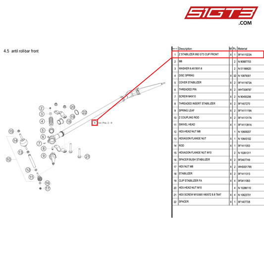 Z STABILIZER 992 GT3 CUP FRONT - 9F1411023A [PORSCHE 992.1 GT3 Cup]