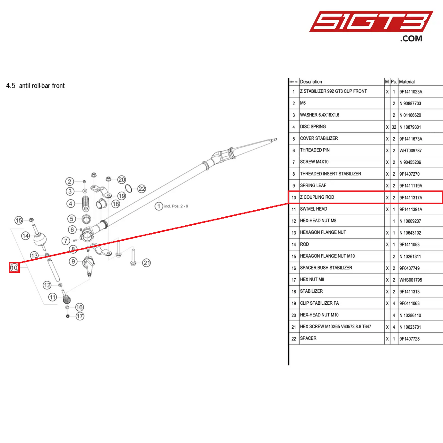 Z COUPLING ROD - 9F1411317A [PORSCHE 911 GT3 Cup Type 992]