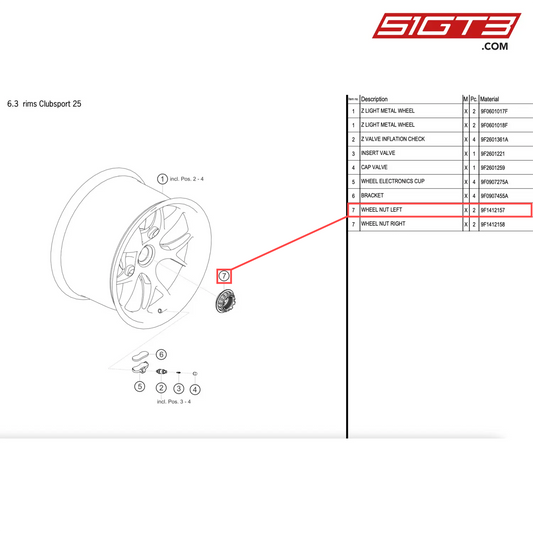 WHEEL NUT LEFT - 9F1412157 [PORSCHE 911 GT2 RS Clubsport]