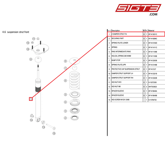 Z DAMPER STRUT FA - 9F1413031C [PORSCHE 992.1 GT3 Cup]