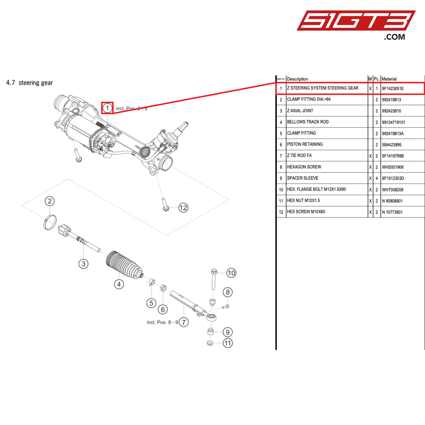 Z STEERING SYSTEM STEERING GEAR - 9F1423051E [PORSCHE 992.1 GT3 Cup]