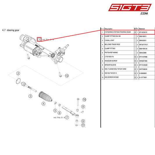 Z STEERING SYSTEM STEERING GEAR - 9F1423051E [PORSCHE 911 GT3 Cup Type 992]