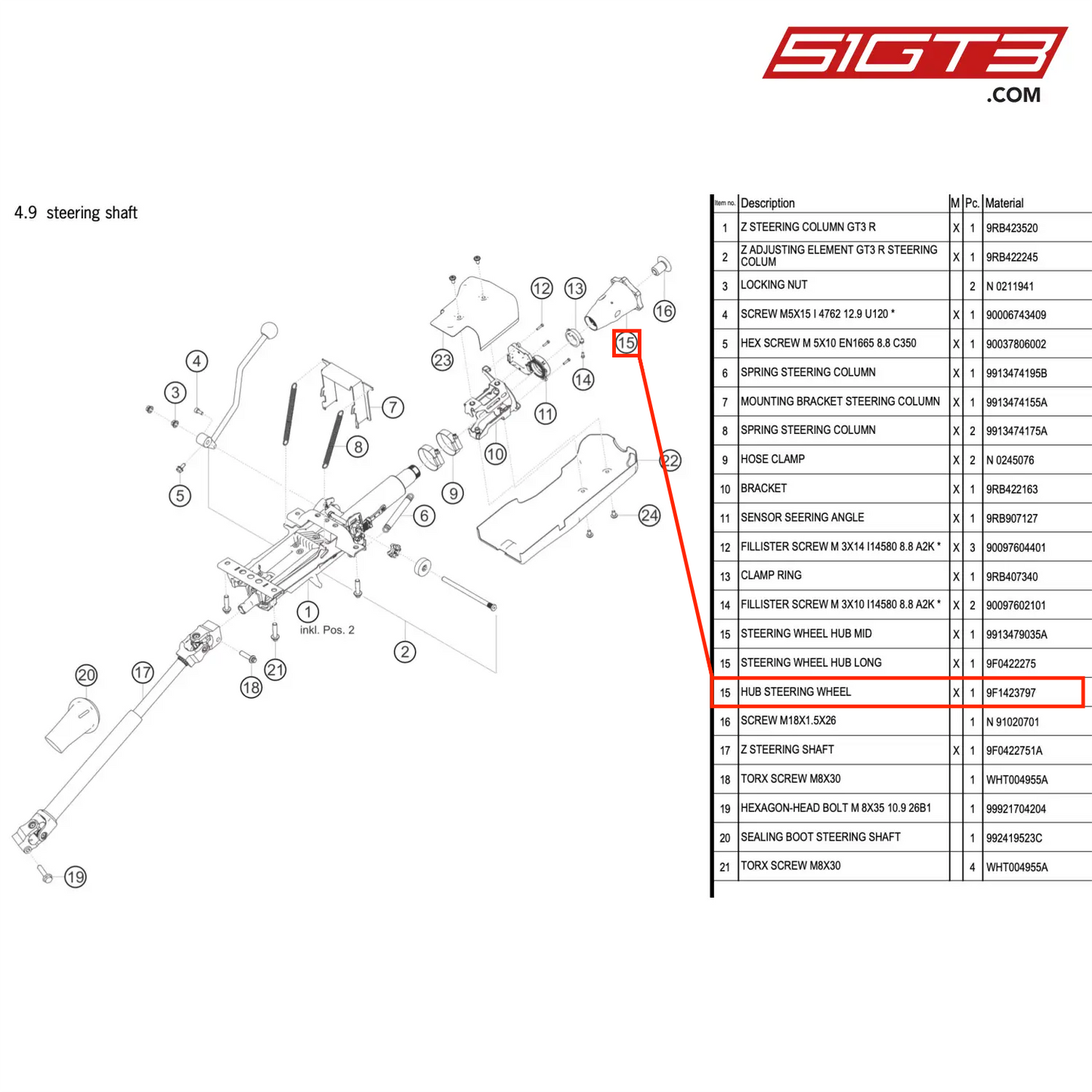 HUB STEERING WHEEL - 9F1423797 [PORSCHE 992.1 GT3 R]