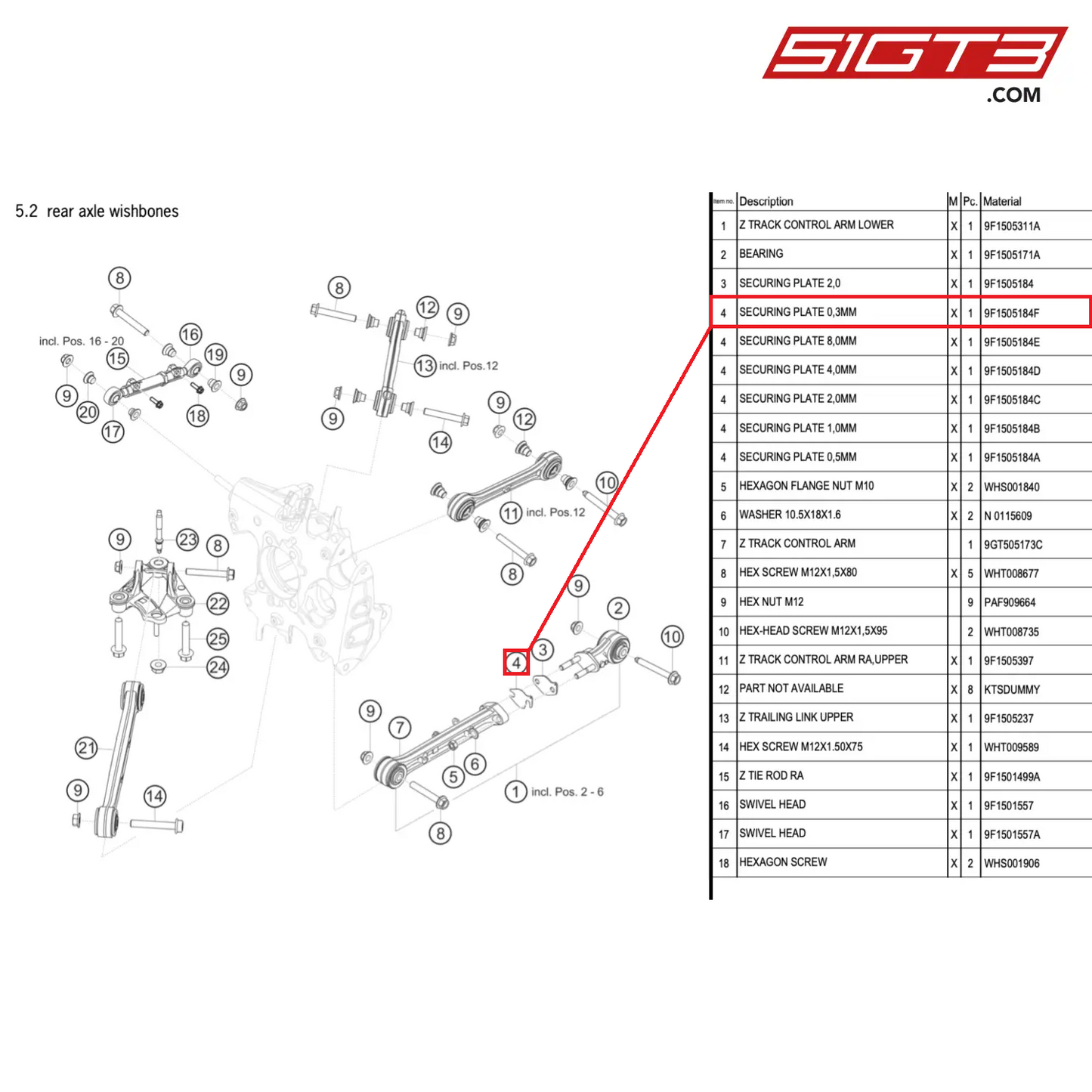 SECURING PLATE 0,3MM - 9F1505184F [PORSCHE 911 GT3 Cup Type 992]