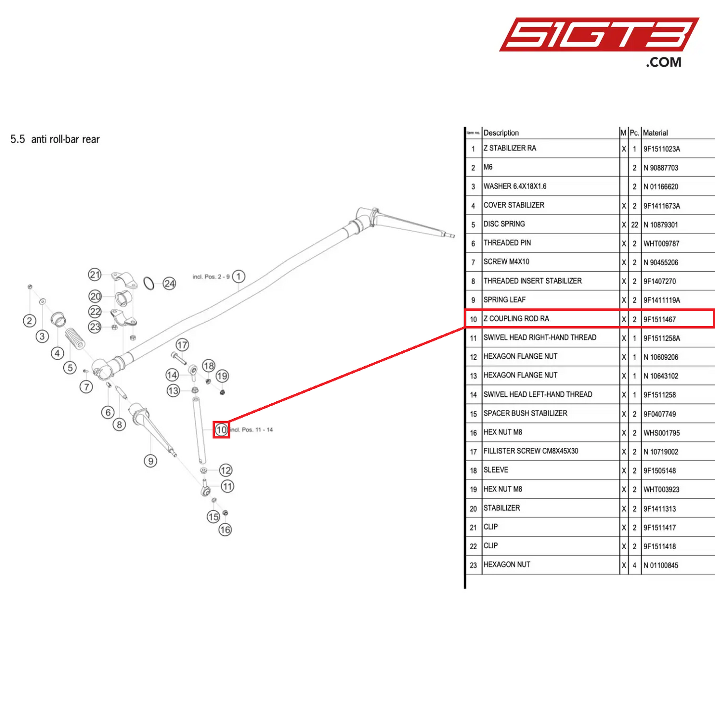 Z COUPLING ROD RA - 9F1511467 [PORSCHE 911 GT3 Cup Type 992]