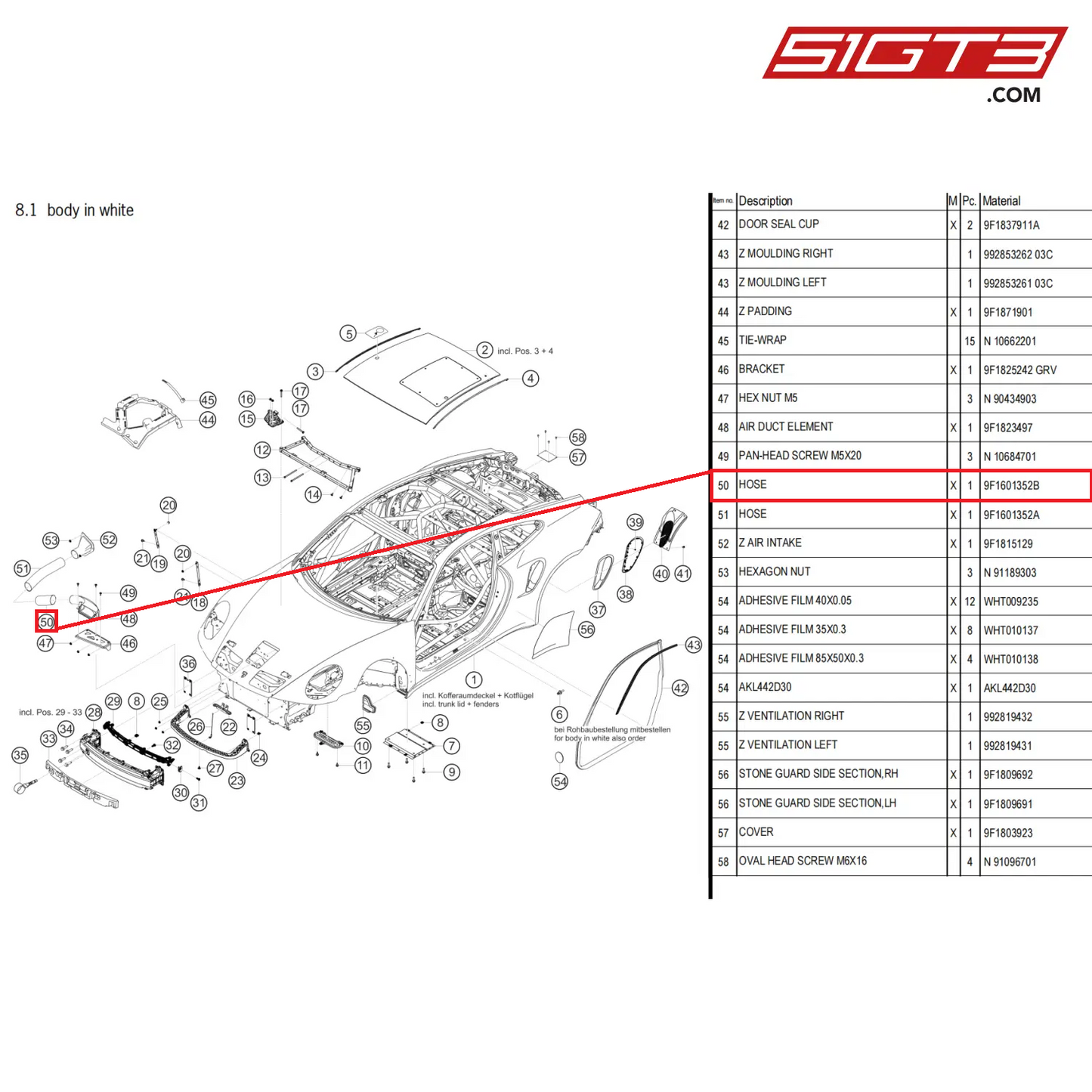 HOSE - 9F1601352B [PORSCHE 911 GT3 Cup Type 992]