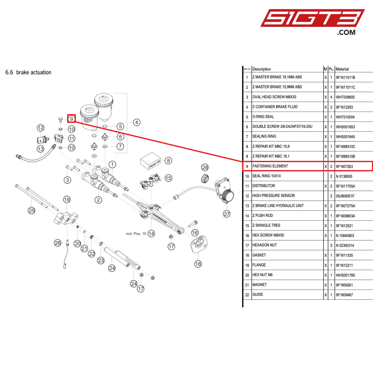 FASTENING ELEMENT - 9F1607263 [PORSCHE 911 GT3 Cup Type 992]