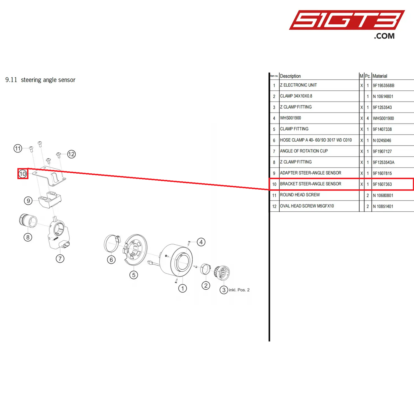 BRACKET STEER-ANGLE SENSOR - 9F1607363 [PORSCHE 911 GT3 Cup Type 992]