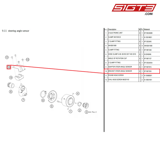 ブラケットステアリングアングルセンサー - 9F1607363 [ポルシェ 992.1 GT3 カップ]